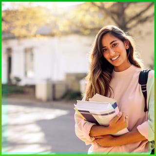 Female studnet with study materials ready for university